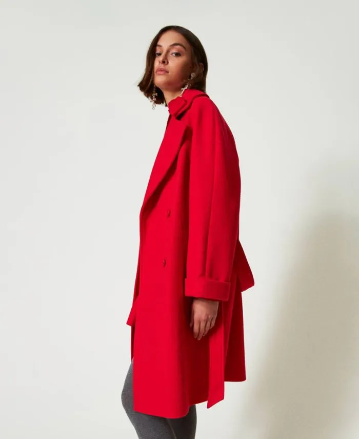 Twinset Coats And Trench Coats Doublebreasted Wool Cloth Coat Fiery Red 8211 Clothing