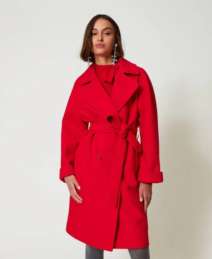 Twinset Coats And Trench Coats Doublebreasted Wool Cloth Coat Fiery Red 8211 Clothing