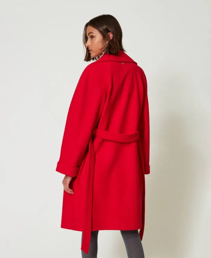Twinset Coats And Trench Coats Doublebreasted Wool Cloth Coat Fiery Red 8211 Clothing