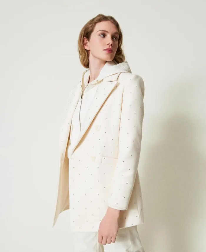 Twinset Coats And Trench Coats Short Wool Cloth Coat With Rhinestones Mother Of Pearl 8211 Clothing Twinset Coats And Trench Coats Short Wool Cloth Coat With Rhinestones Mother Of Pearl 8211 Clothing