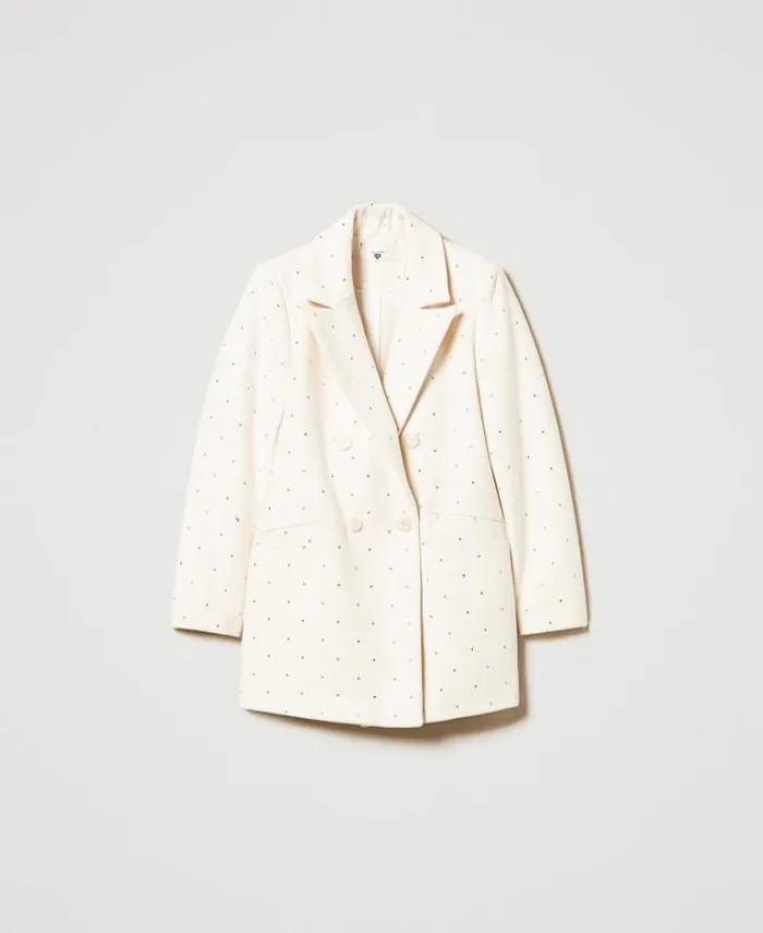 Twinset Coats And Trench Coats Short Wool Cloth Coat With Rhinestones Mother Of Pearl 8211 Clothing