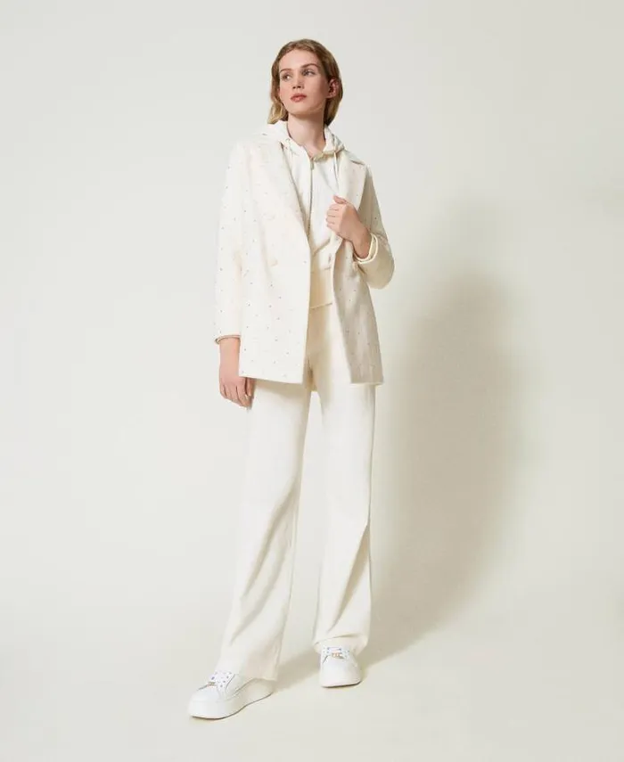 Twinset Coats And Trench Coats Short Wool Cloth Coat With Rhinestones Mother Of Pearl 8211 Clothing