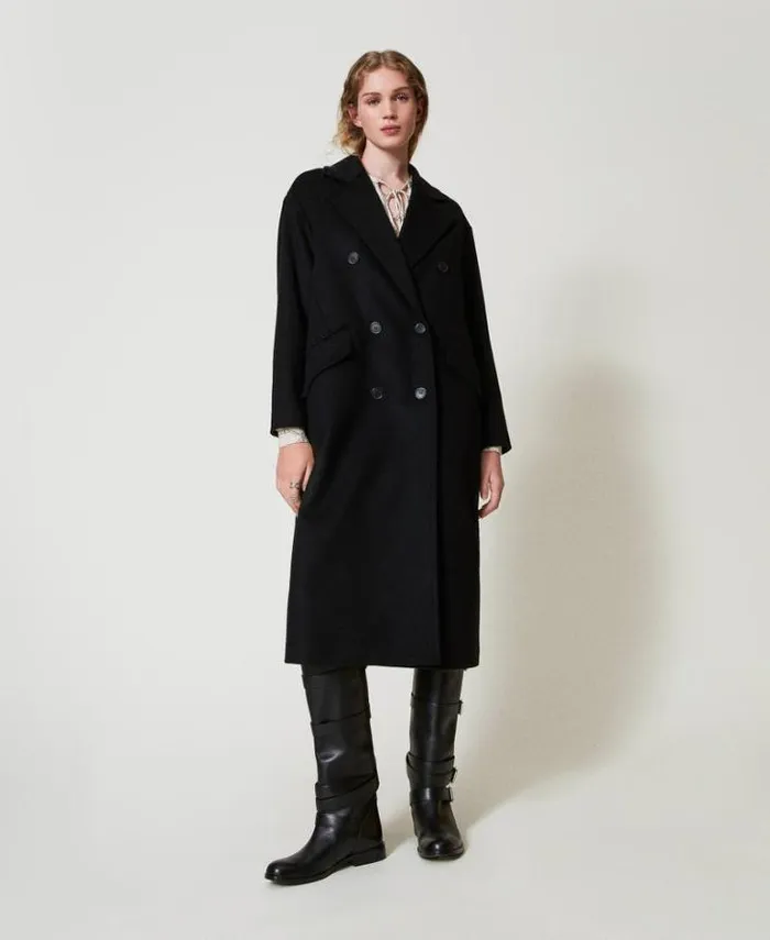 Twinset Coats And Trench Coats Wool Blend Loose Fit Coat Black 8211 Clothing