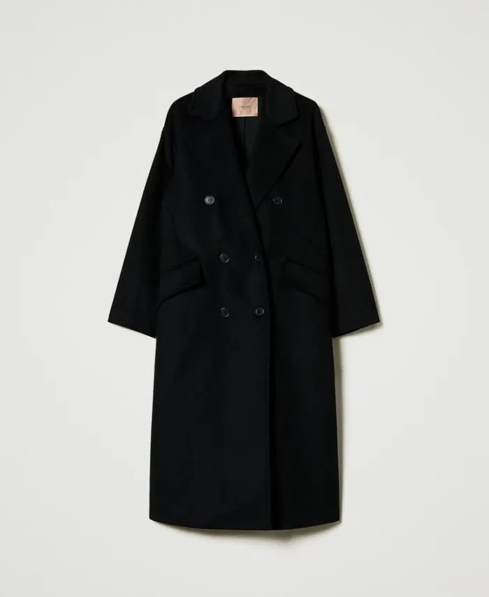 Twinset Coats And Trench Coats Wool Blend Loose Fit Coat Black 8211 Clothing