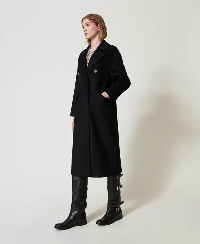 Twinset Coats And Trench Coats Wool Blend Loose Fit Coat Black 8211 Clothing