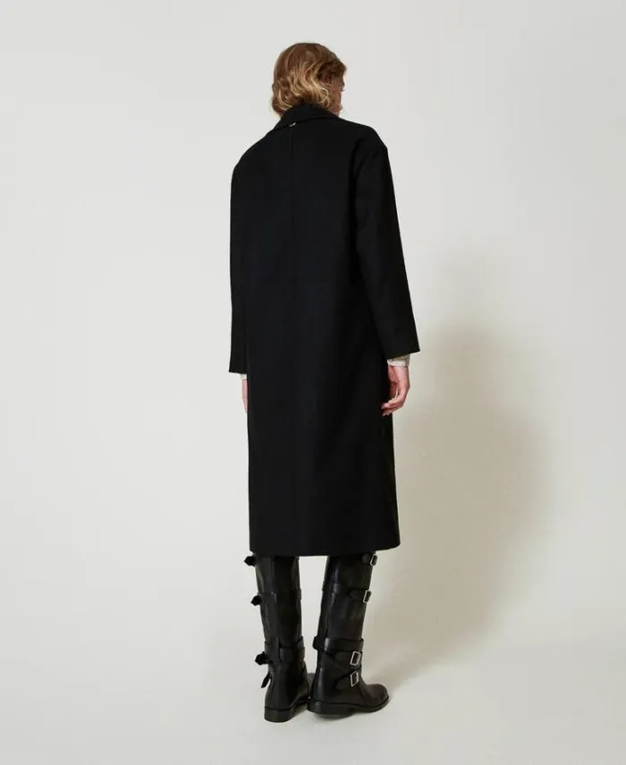 Twinset Coats And Trench Coats Wool Blend Loose Fit Coat Black 8211 Clothing