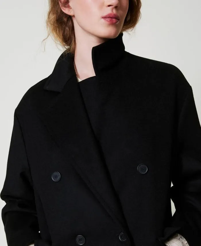Twinset Coats And Trench Coats Wool Blend Loose Fit Coat Black 8211 Clothing
