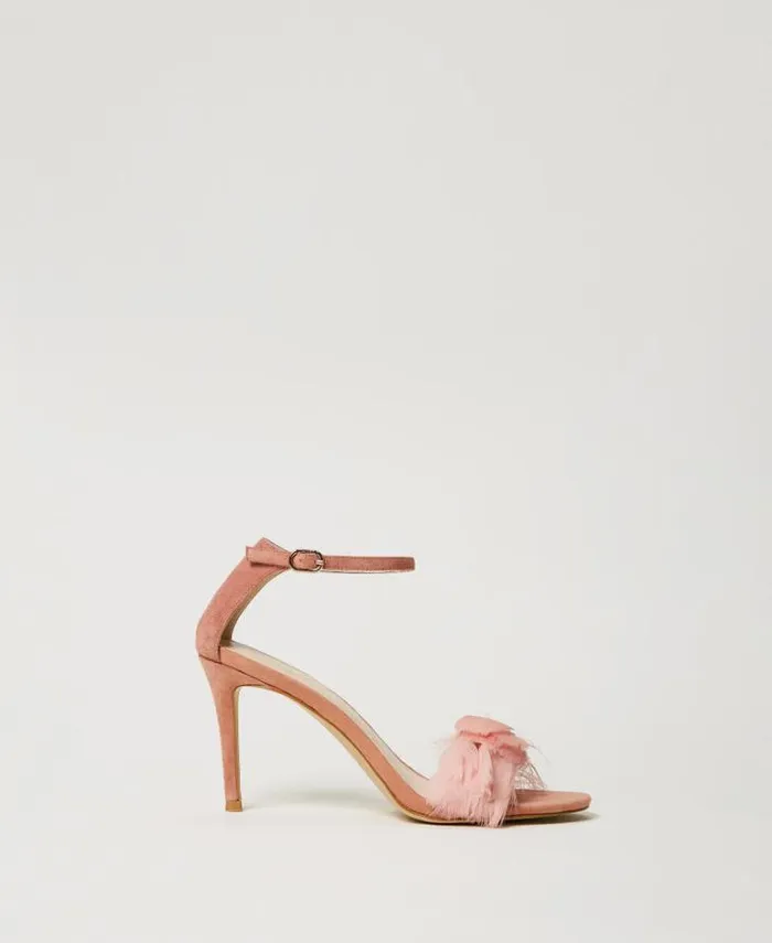 Twinset Court Shoes And Sandals Leather Sandals With Feathers Coral Bead 8211 Shoes