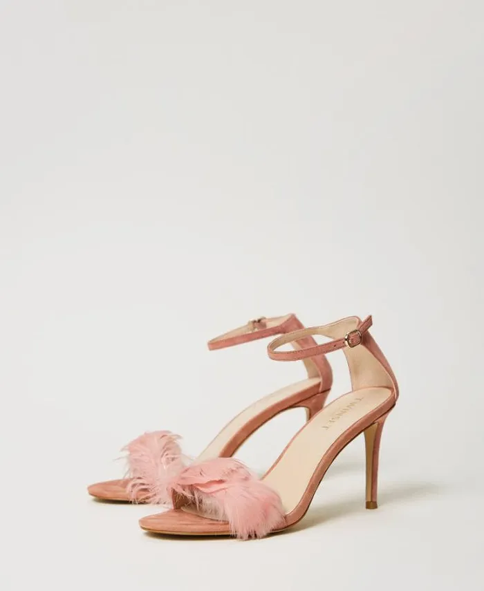 Twinset Court Shoes And Sandals Leather Sandals With Feathers Coral Bead 8211 Shoes