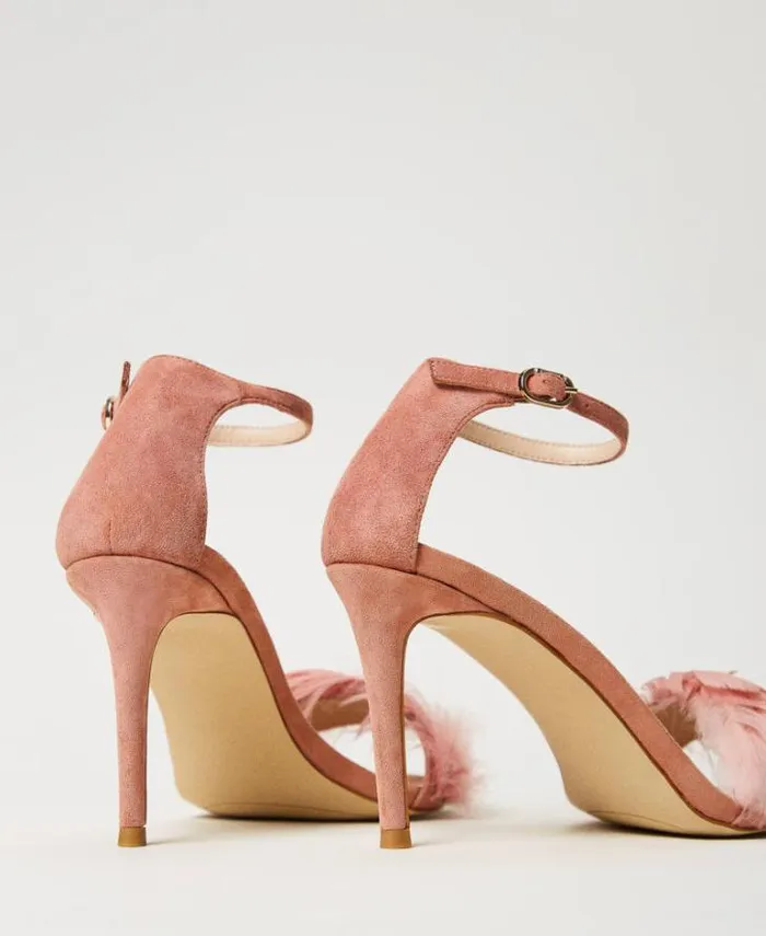 Twinset Court Shoes And Sandals Leather Sandals With Feathers Coral Bead 8211 Shoes