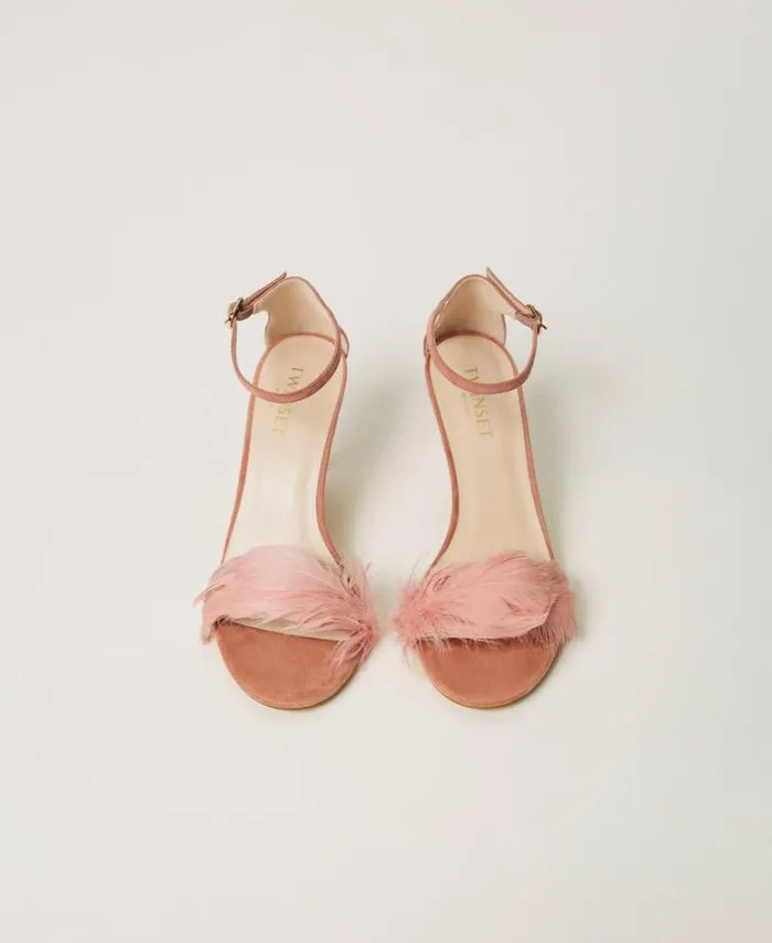 Twinset Court Shoes And Sandals Leather Sandals With Feathers Coral Bead 8211 Shoes