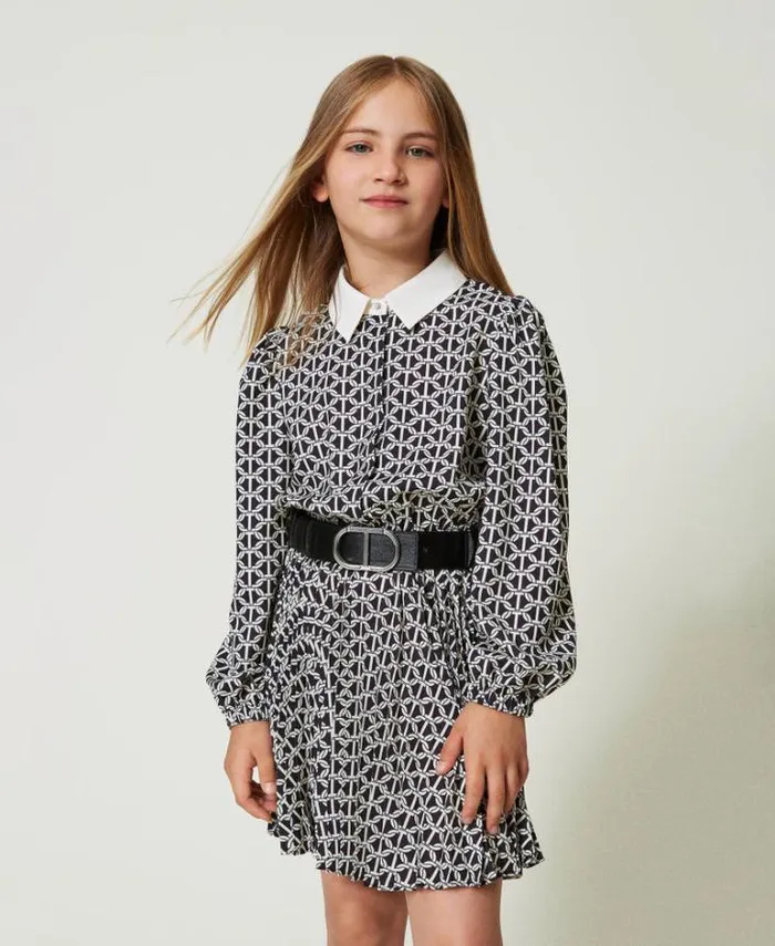 Twinset Dresses Short Crpe De Chine Dress With Print Oval T Chain Print 8211 Girl