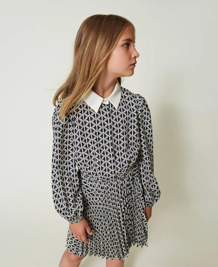 Twinset Dresses Short Crpe De Chine Dress With Print Oval T Chain Print 8211 Girl