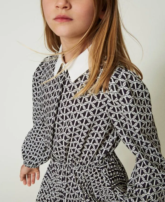 Twinset Dresses Short Crpe De Chine Dress With Print Oval T Chain Print 8211 Girl