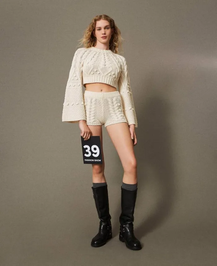 Twinset Flares Wool Knit Shorts White Snow 8211 Clothing