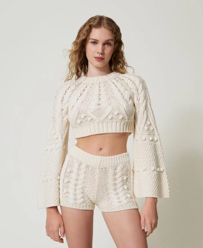 Twinset Flares Wool Knit Shorts White Snow 8211 Clothing