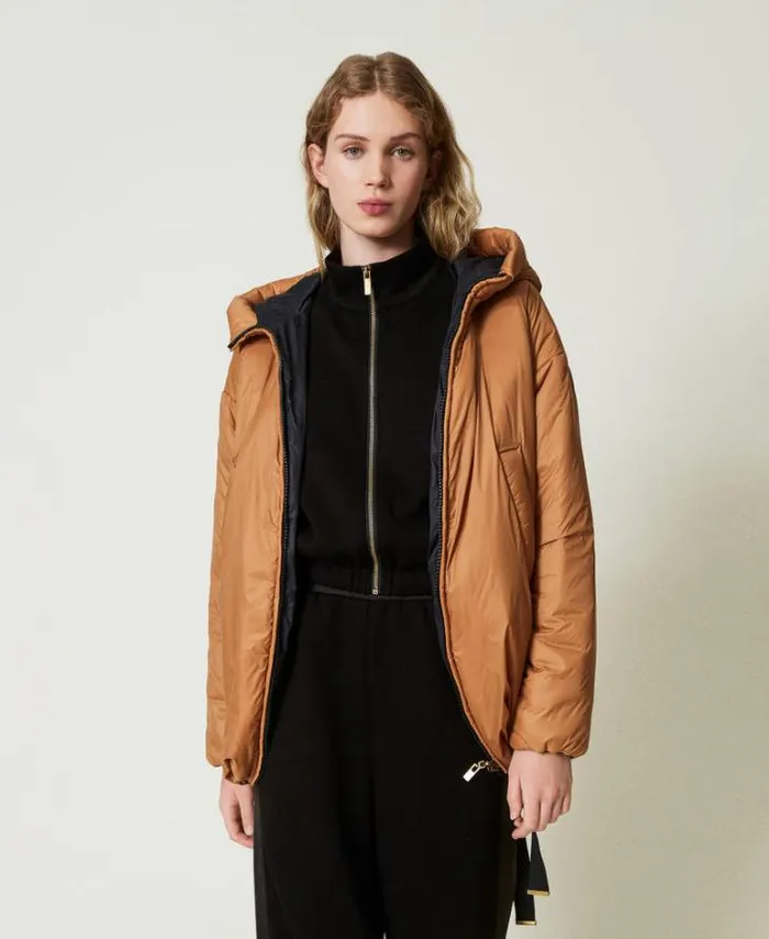 Twinset Jackets And Puffer Jackets Reversible Padded Jacket Twotone Caramel Camel Black 8211 Clothing
