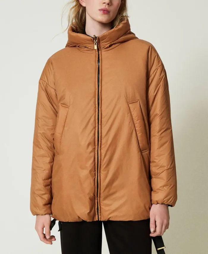 Twinset Jackets And Puffer Jackets Reversible Padded Jacket Twotone Caramel Camel Black 8211 Clothing