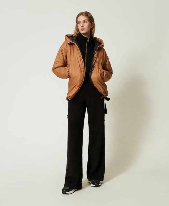 Twinset Jackets And Puffer Jackets Reversible Padded Jacket Twotone Caramel Camel Black 8211 Clothing
