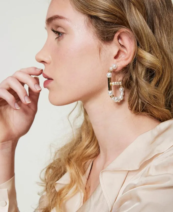 Twinset Jewellery Oval T Earrings With Pearls Old White 8211 Accessories