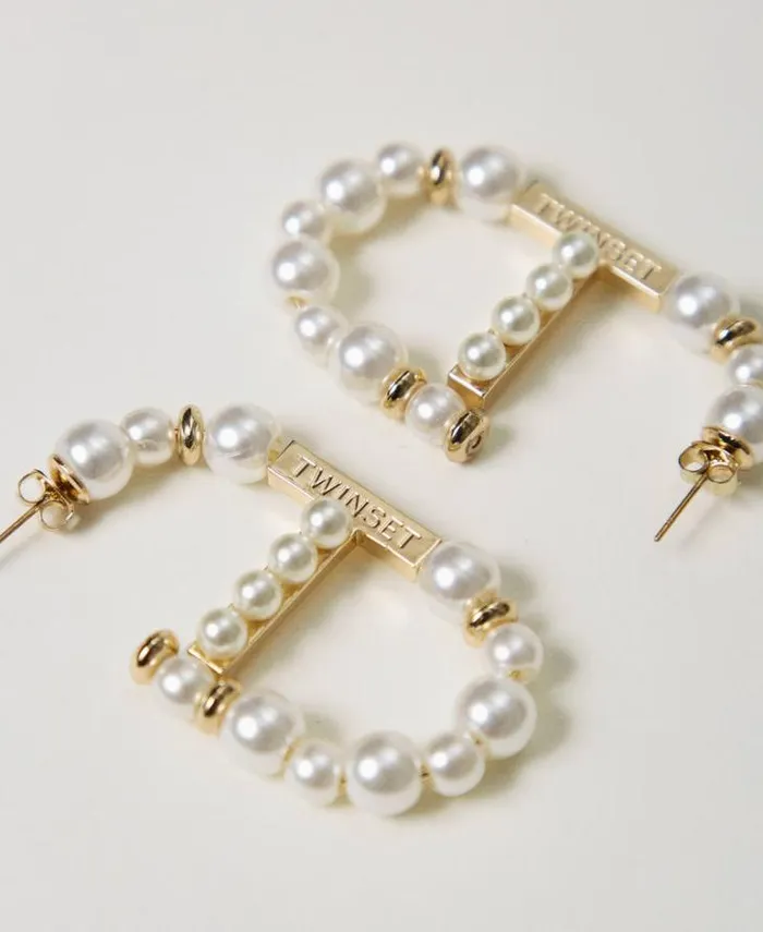 Twinset Jewellery Oval T Earrings With Pearls Old White 8211 Accessories
