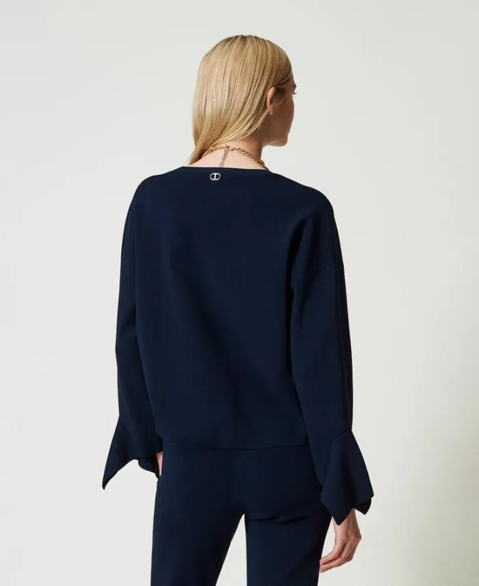 Twinset Jumpers And Cardigans Crew Neck Jumper With Ruffles Indigo 8211 Clothing
