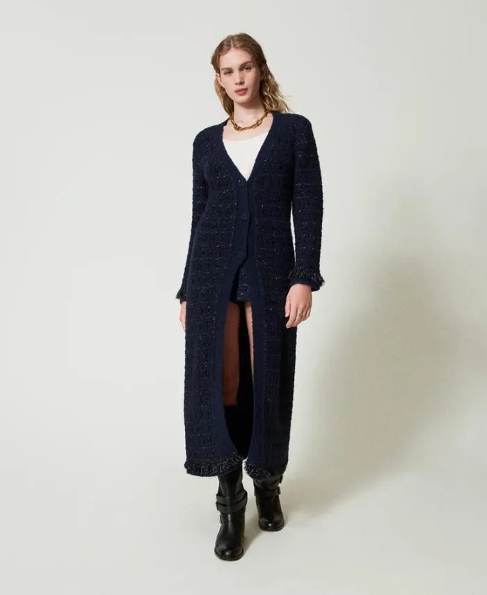 Twinset Jumpers And Cardigans Jacquard Knit Long Chequered Cardigan Light Classic Blue Checked Jacquard 8211 Clothing Twinset Jumpers And Cardigans Jacquard Knit Long Chequered Cardigan Light Classic Blue Checked Jacquard 8211 Clothing