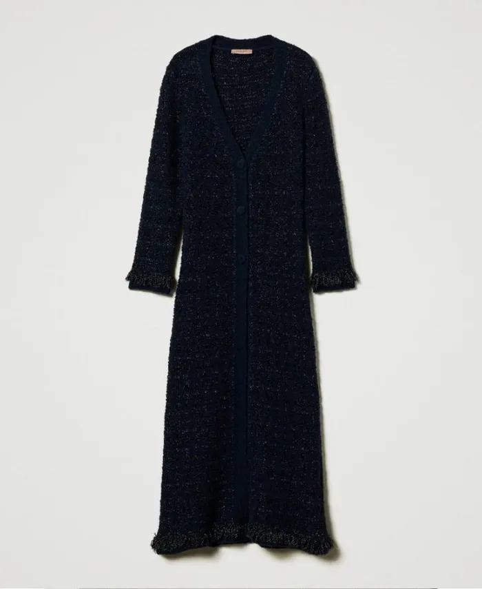 Twinset Jumpers And Cardigans Jacquard Knit Long Chequered Cardigan Light Classic Blue Checked Jacquard 8211 Clothing
