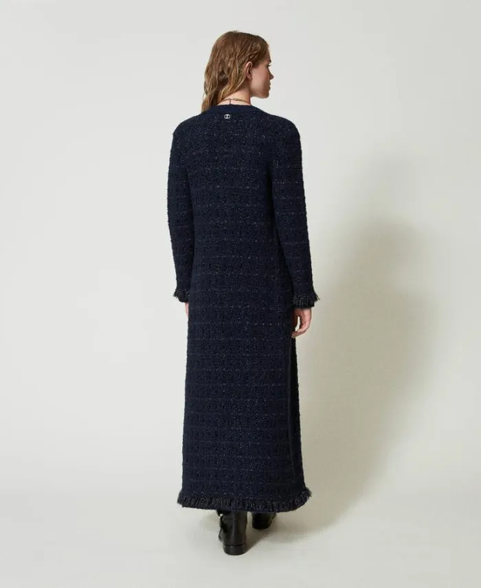 Twinset Jumpers And Cardigans Jacquard Knit Long Chequered Cardigan Light Classic Blue Checked Jacquard 8211 Clothing