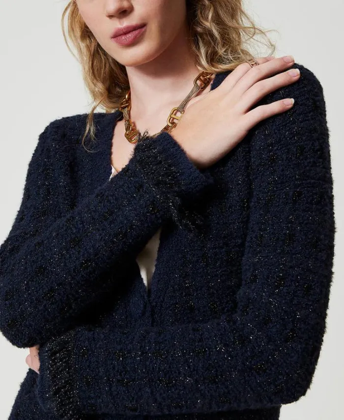 Twinset Jumpers And Cardigans Jacquard Knit Long Chequered Cardigan Light Classic Blue Checked Jacquard 8211 Clothing