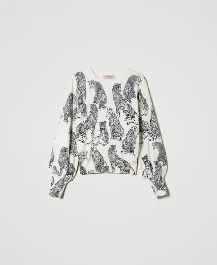 Twinset Jumpers And Cardigans Jumper With Jaguar Print Black Snow White Jaguar Print 8211 Clothing