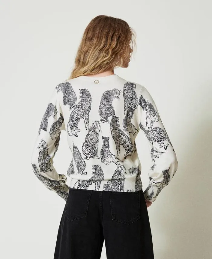 Twinset Jumpers And Cardigans Jumper With Jaguar Print Black Snow White Jaguar Print 8211 Clothing