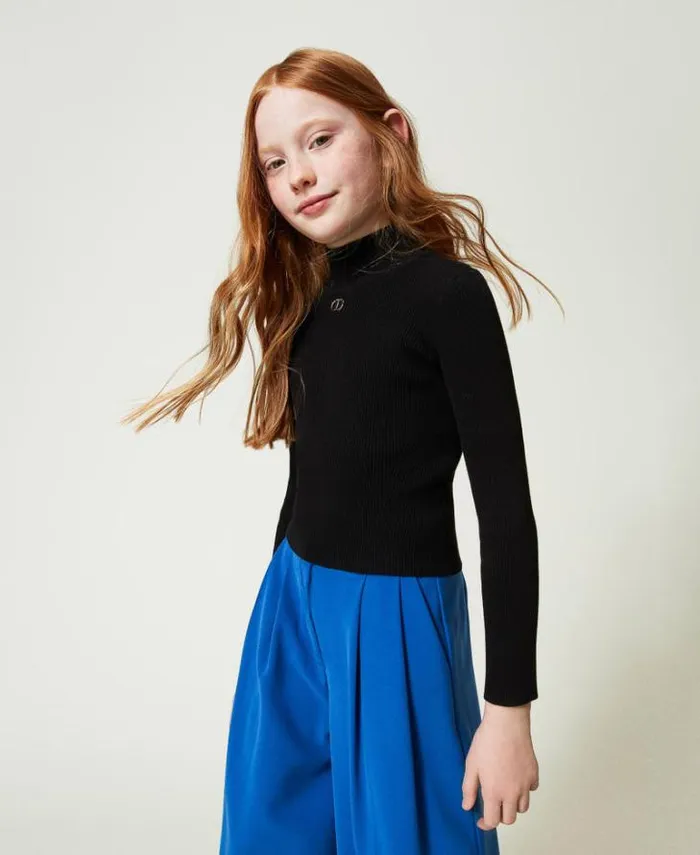 Twinset Jumpers And Cardigans Ribbed Turtleneck Jumper With Logo Black 8211 Girl