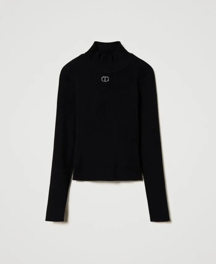 Twinset Jumpers And Cardigans Ribbed Turtleneck Jumper With Logo Black 8211 Girl