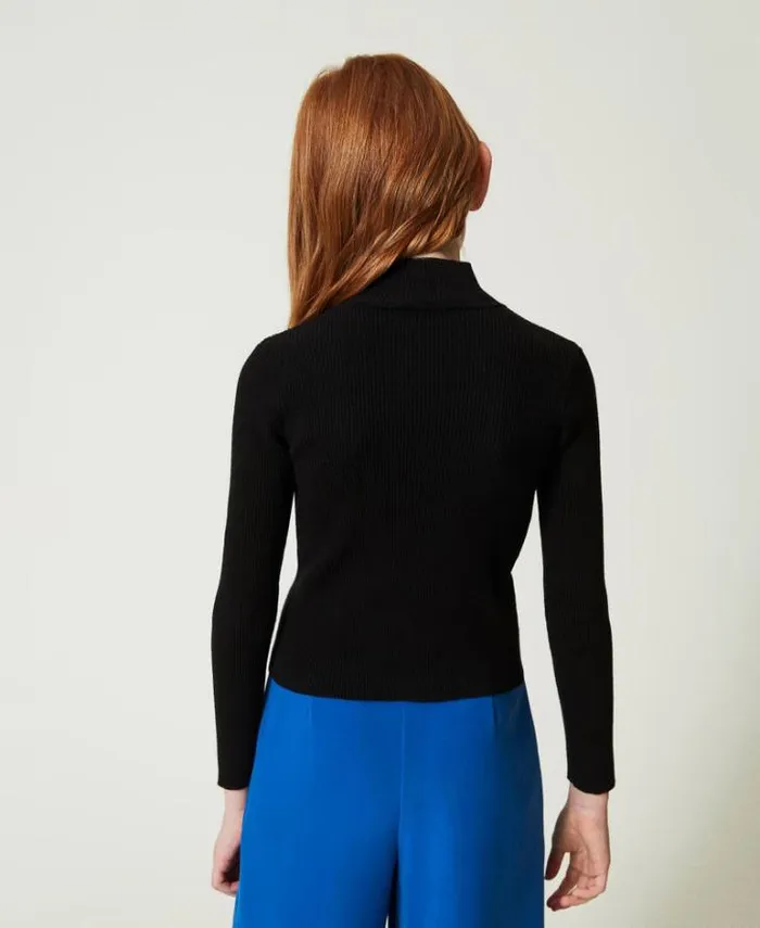 Twinset Jumpers And Cardigans Ribbed Turtleneck Jumper With Logo Black 8211 Girl