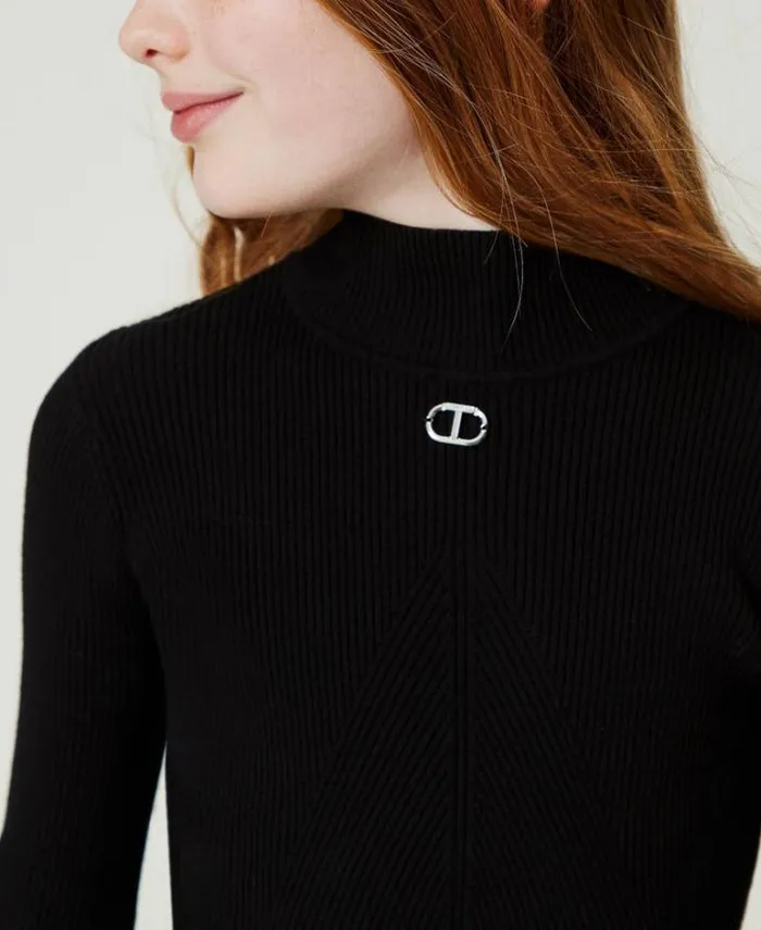 Twinset Jumpers And Cardigans Ribbed Turtleneck Jumper With Logo Black 8211 Girl