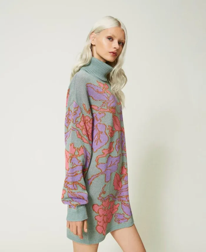 Twinset Jumpers And Cardigans Treeblend Yarn Jacquard Maxi Jumper Lotus Jacquard Hearts and Leaves 8211 Clothing