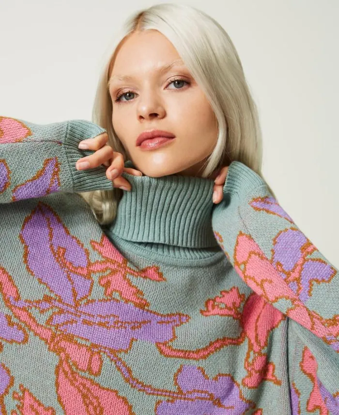 Twinset Jumpers And Cardigans Treeblend Yarn Jacquard Maxi Jumper Lotus Jacquard Hearts and Leaves 8211 Clothing
