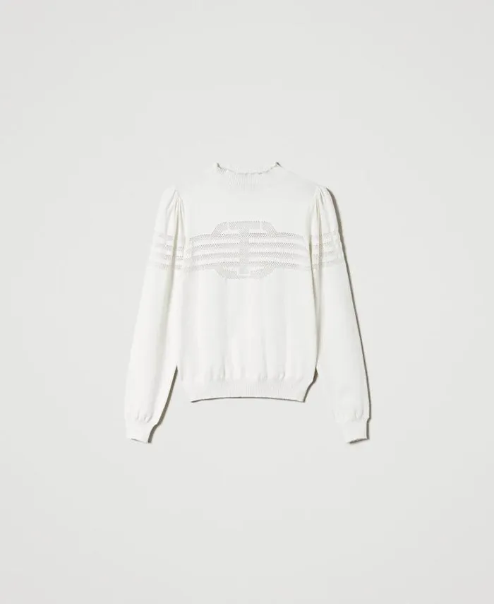 Twinset Jumpers And Cardigans Turtleneck Jumper With Oval T Pattern White Snow 8211 Clothing