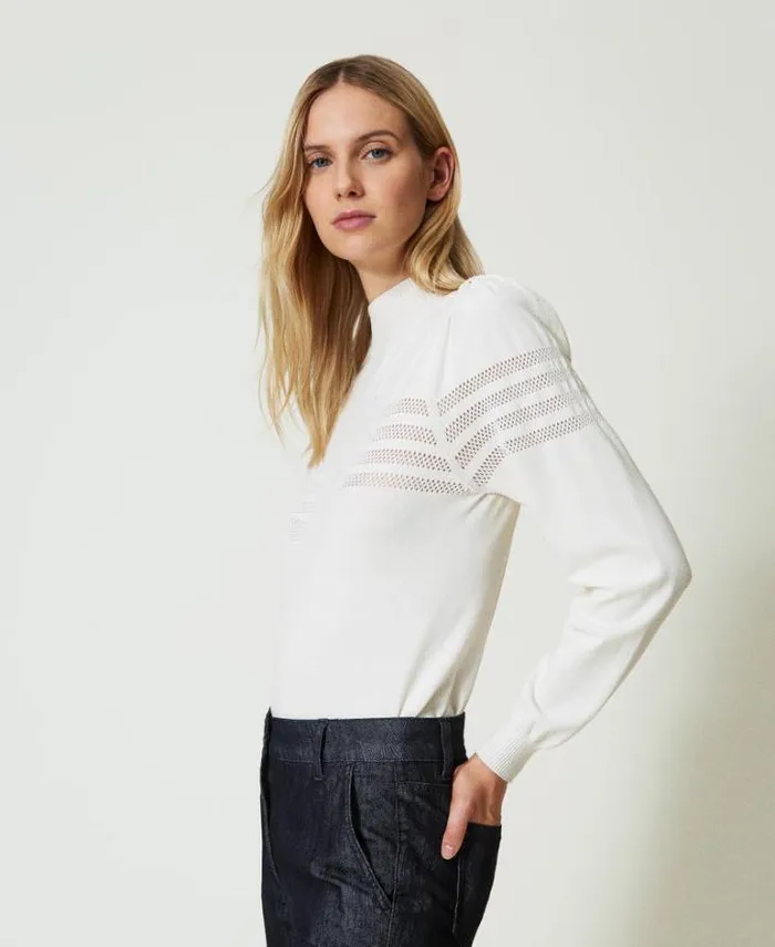 Twinset Jumpers And Cardigans Turtleneck Jumper With Oval T Pattern White Snow 8211 Clothing