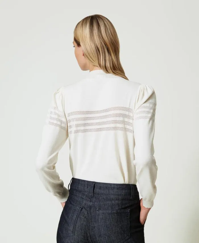 Twinset Jumpers And Cardigans Turtleneck Jumper With Oval T Pattern White Snow 8211 Clothing