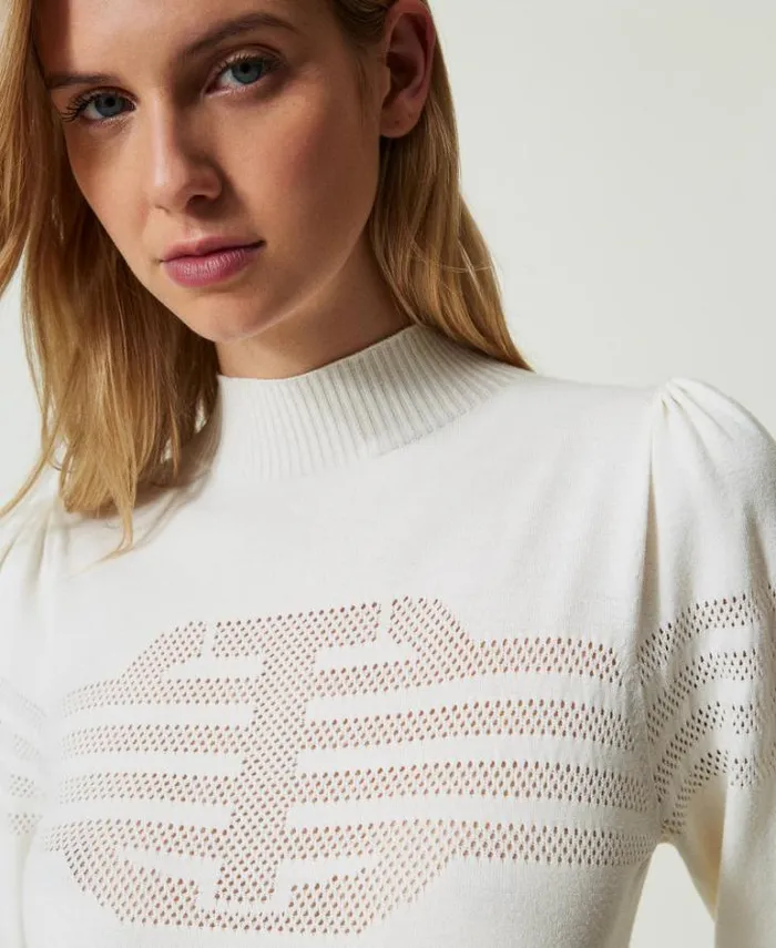 Twinset Jumpers And Cardigans Turtleneck Jumper With Oval T Pattern White Snow 8211 Clothing