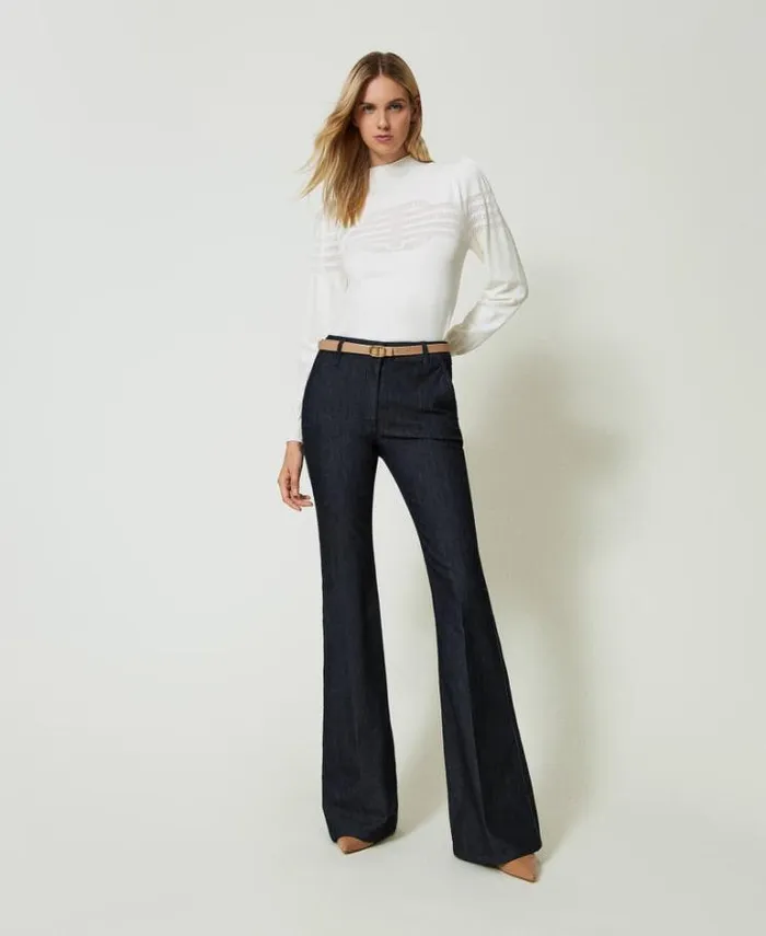 Twinset Jumpers And Cardigans Turtleneck Jumper With Oval T Pattern White Snow 8211 Clothing