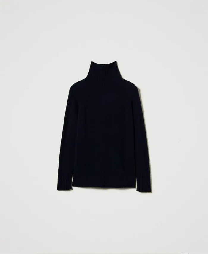 Twinset Jumpers And Cardigans Wool And Cashmere Blend Turtleneck Jumper Indigo 8211 Clothing