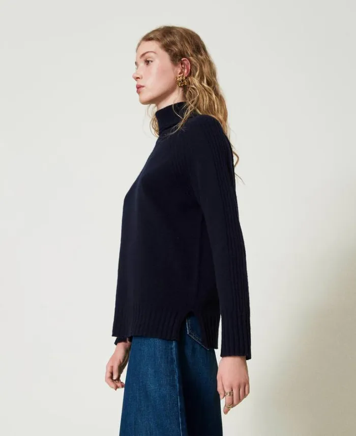 Twinset Jumpers And Cardigans Wool And Cashmere Blend Turtleneck Jumper Indigo 8211 Clothing