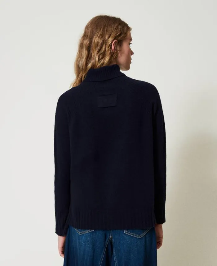 Twinset Jumpers And Cardigans Wool And Cashmere Blend Turtleneck Jumper Indigo 8211 Clothing