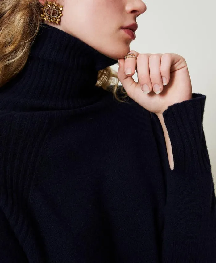 Twinset Jumpers And Cardigans Wool And Cashmere Blend Turtleneck Jumper Indigo 8211 Clothing