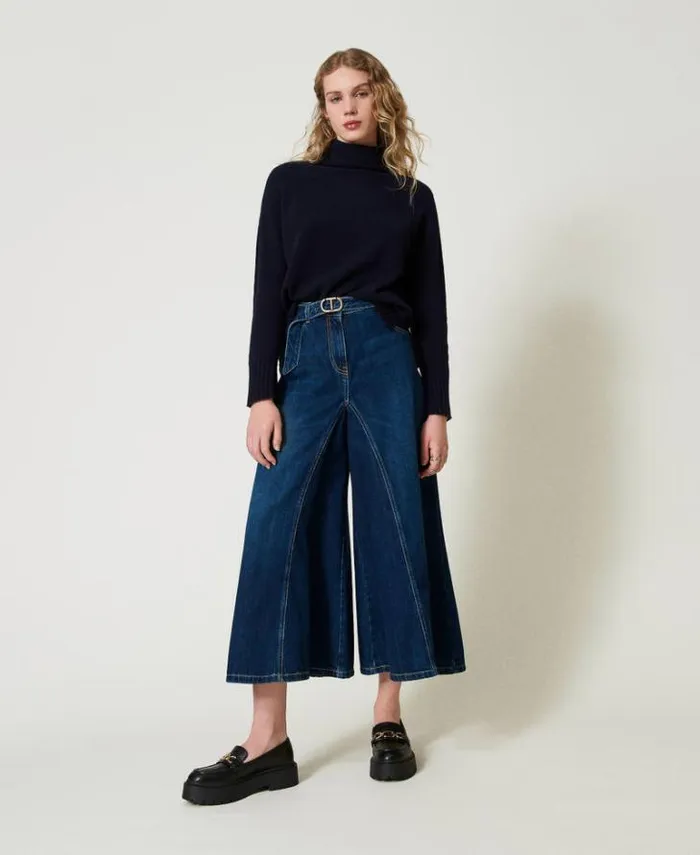 Twinset Jumpers And Cardigans Wool And Cashmere Blend Turtleneck Jumper Indigo 8211 Clothing