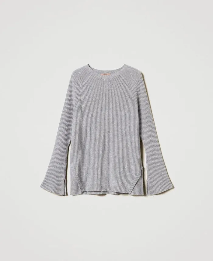 Twinset Jumpers And Cardigans Wool And Lurex Blend Jumper Twotone Grey Silver 8211 Clothing