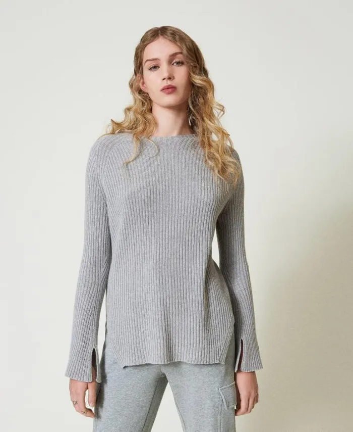 Twinset Jumpers And Cardigans Wool And Lurex Blend Jumper Twotone Grey Silver 8211 Clothing